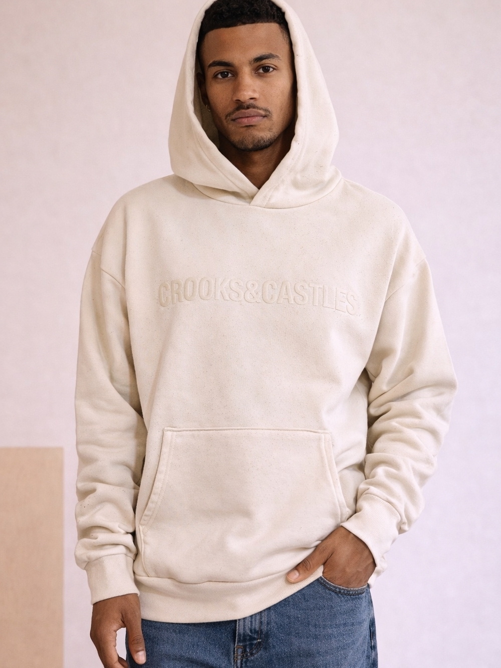 Crooks & Castles Cream Tonal Logo Hoodie Unisex Streetwear Smallk